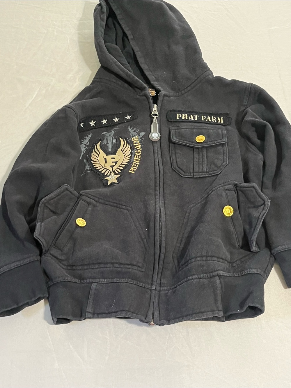 Phat Farm Kids Black Hoodie Jacket with Gold Accents Boys Size 5